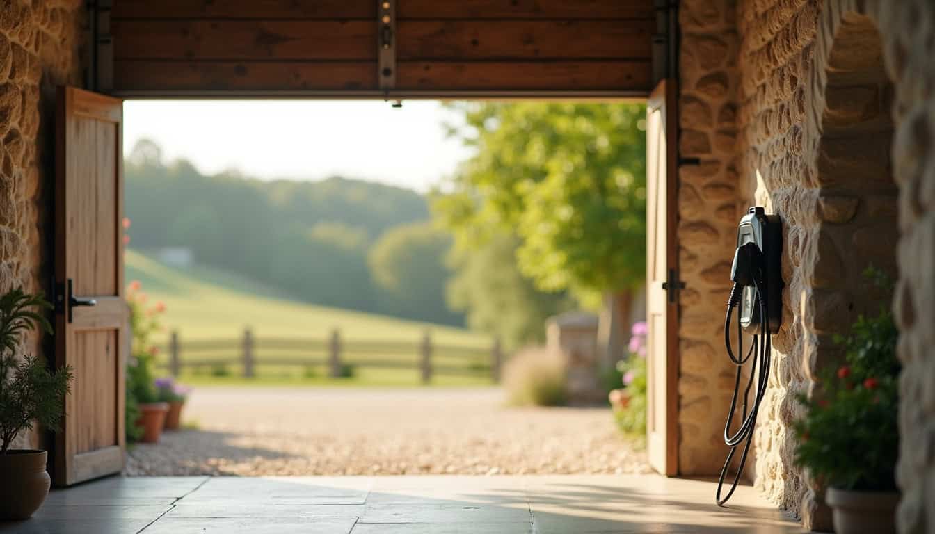 Borne électrique installée dans un garage extérieur à Avrechy, près d