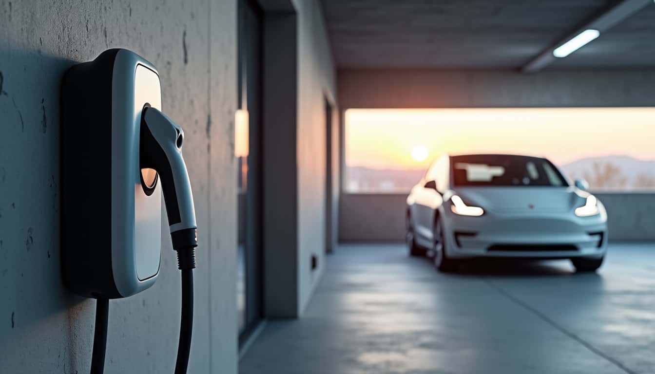 Borne électrique installée dans un parking de copropriété à Maing, avec emplacement privé et système d