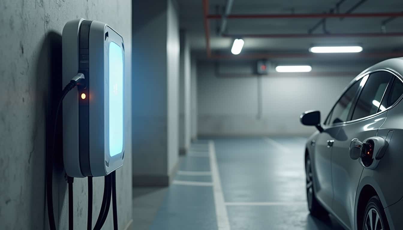 Borne électrique installée dans un parking souterrain de copropriété à Saint-Cézaire-sur-Siagne
