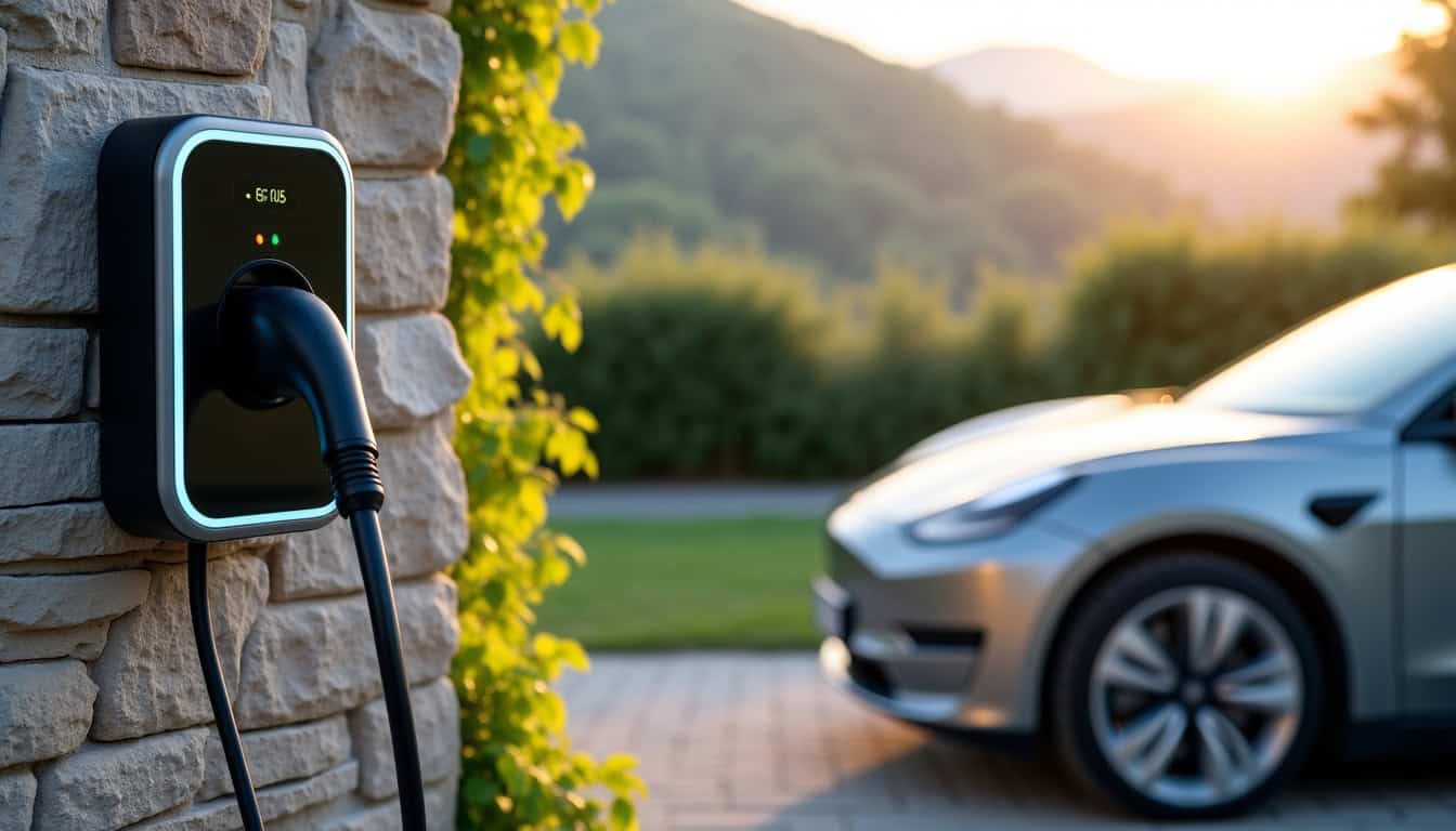 Borne électrique installée dans une propriété à Héry, connectée à un véhicule en charge