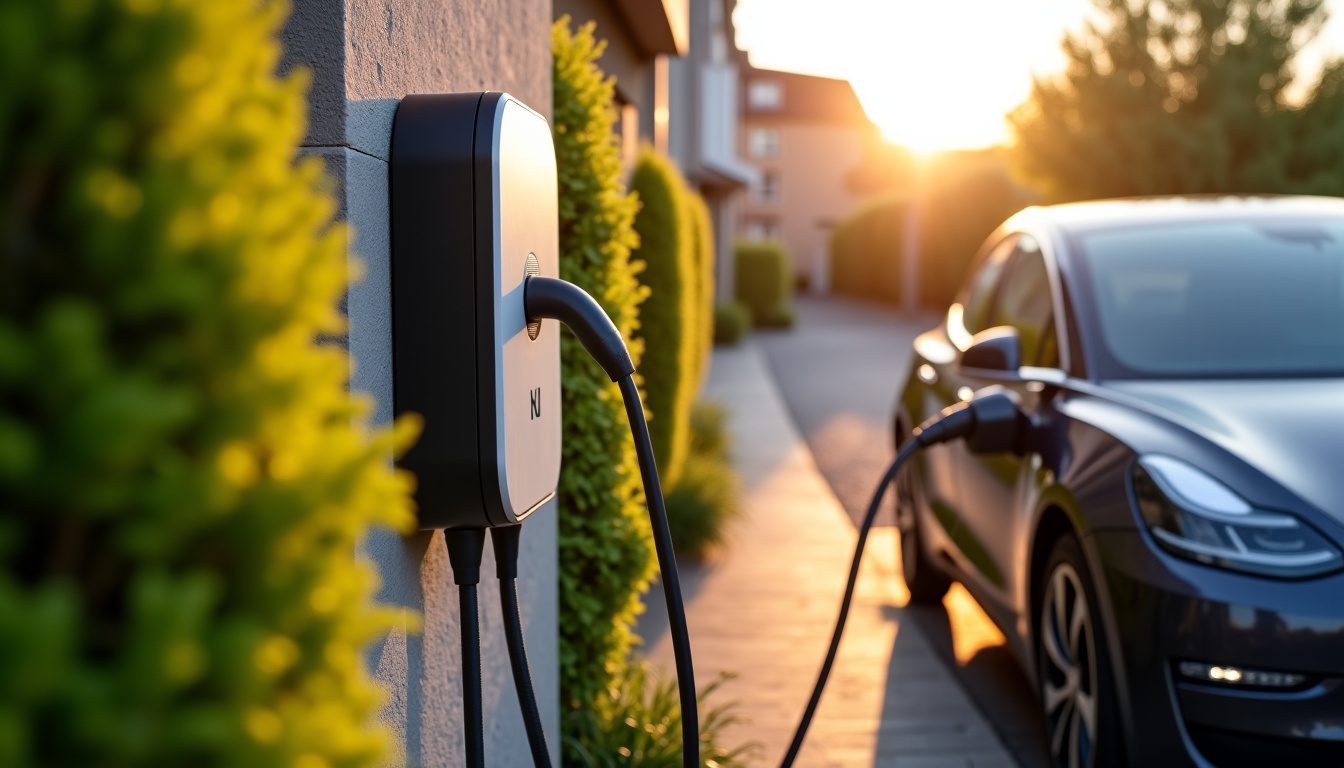 Borne électrique installée dans une résidence à Saint-Avé, avec véhicule en cours de recharge