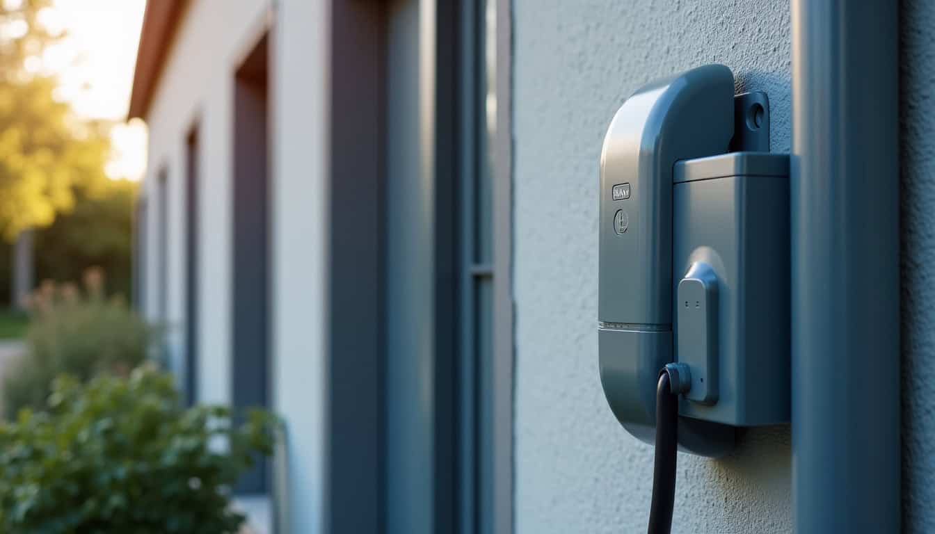 Borne électrique installée devant une maison à Morannes sur Sarthe-Daumeray