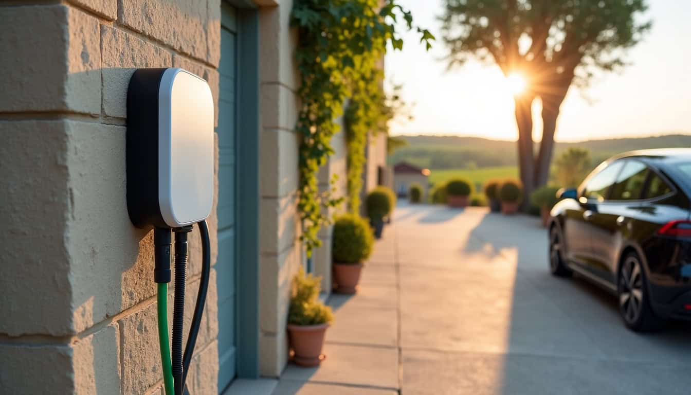 Borne électrique murale installée à Génissac sur un mur extérieur