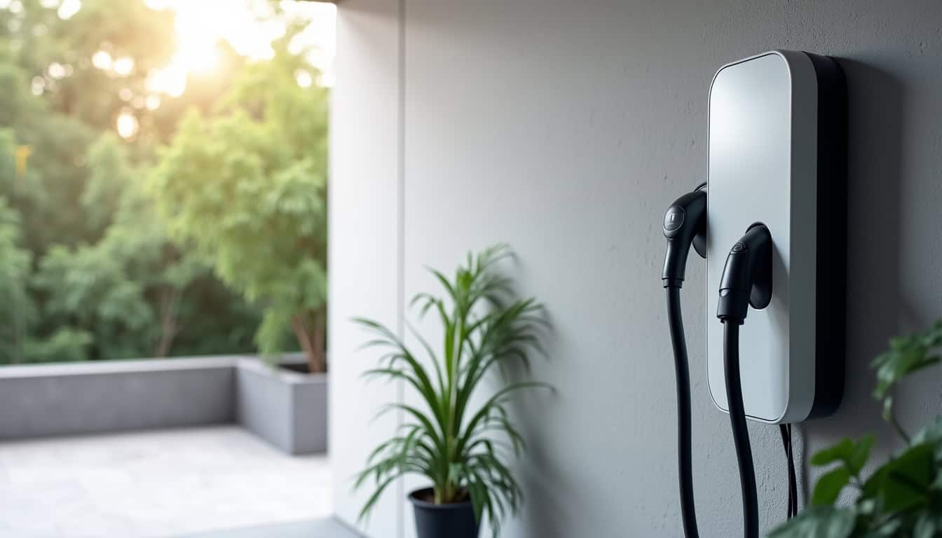Borne électrique murale installée dans un garage à Argonay
