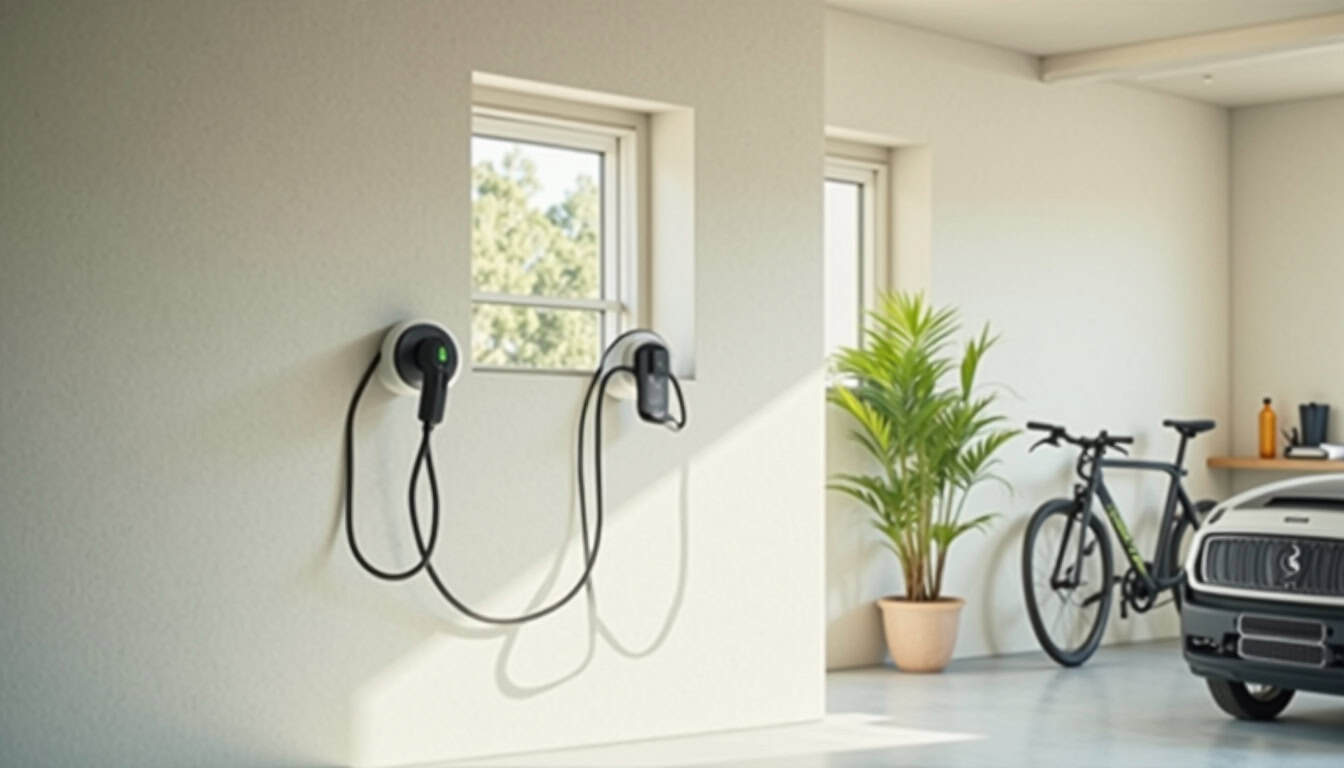 Borne électrique murale installée dans un garage à Rennes
