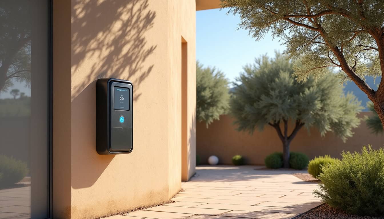 Borne électrique murale installée sur un mur extérieur à Roquebrune-sur-Argens