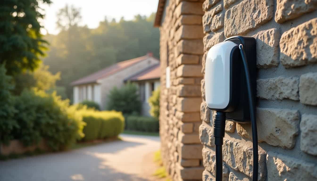 Borne électrique murale installée sur un mur extérieur près d