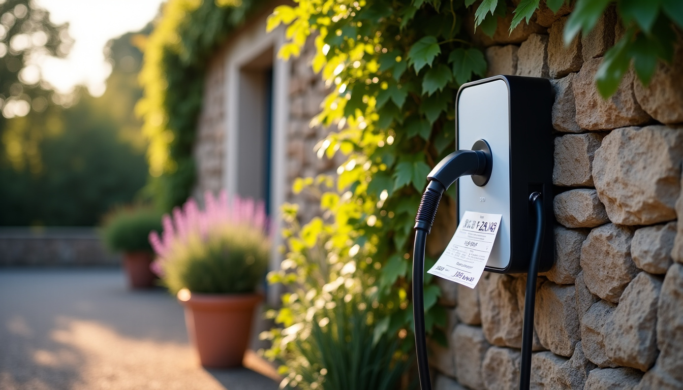 Borne électrique murale récemment installée sur le mur extérieur d