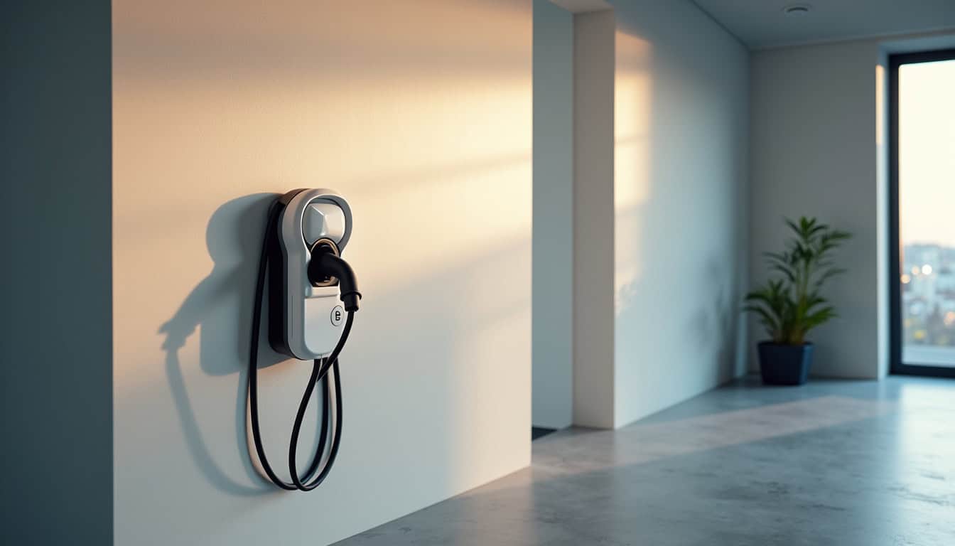Borne électrique nouvellement installée dans un garage à Amanlis