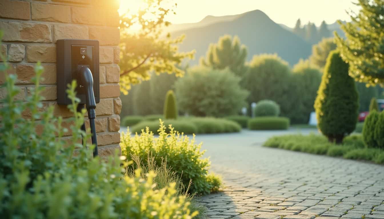 Borne électrique récemment installée devant une maison à Sergy