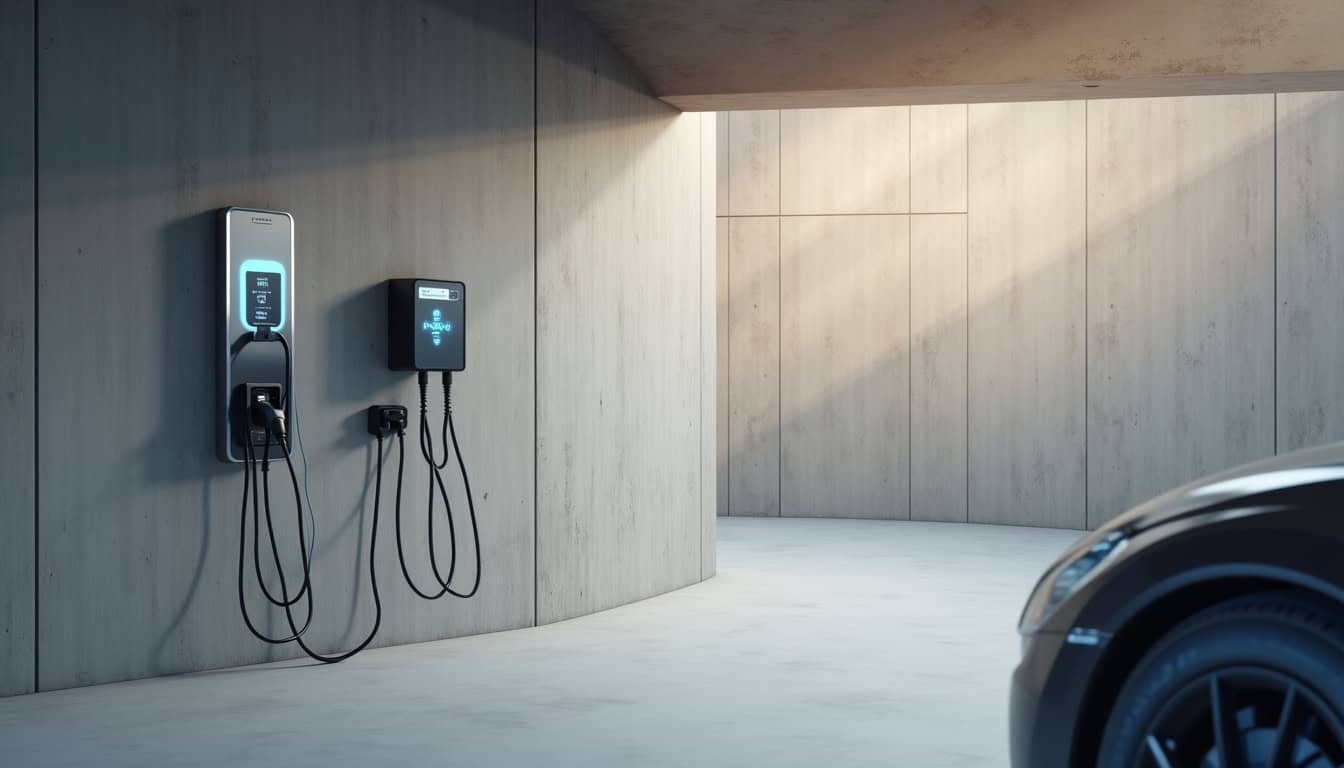 Borne murale de recharge électrique installée dans un garage à Juziers