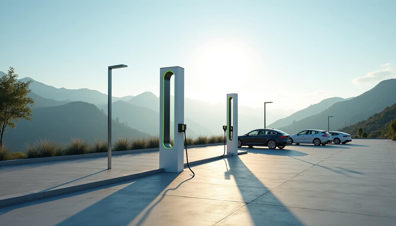 Bornes de recharge installées dans un parking d