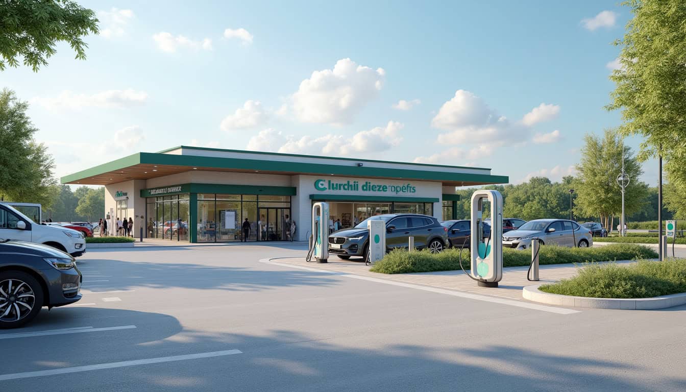 Bornes de recharge publiques devant un supermarché à Thourotte