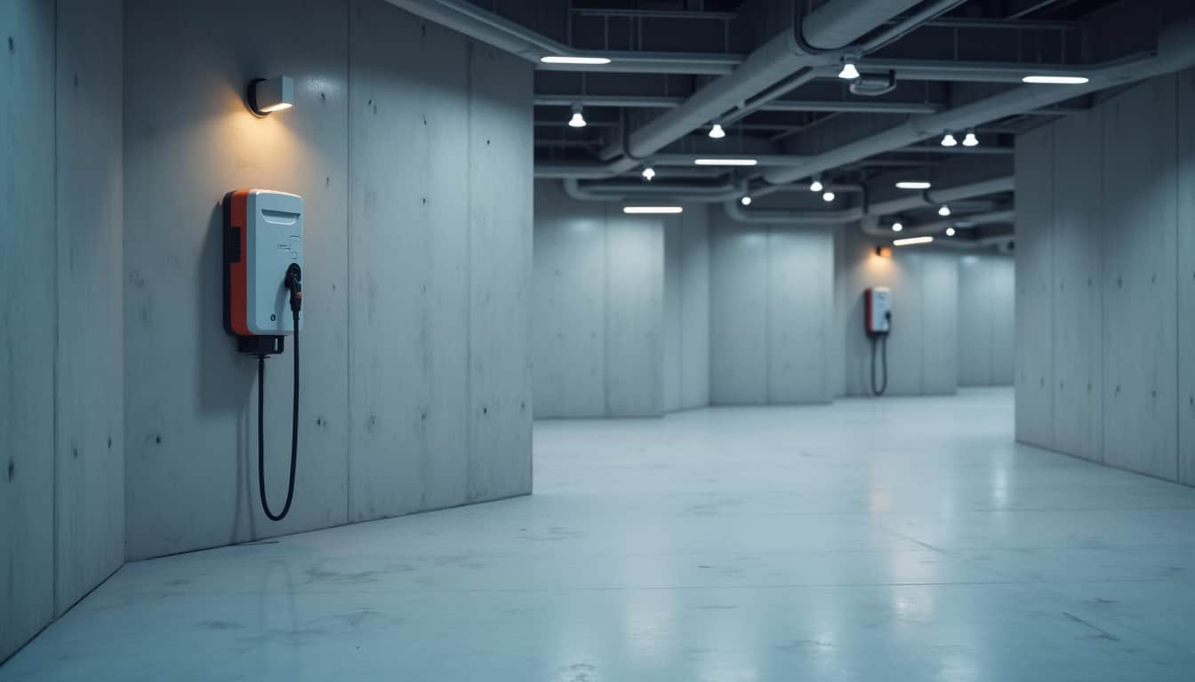 Bornes de recharge publiques situées dans un parking d