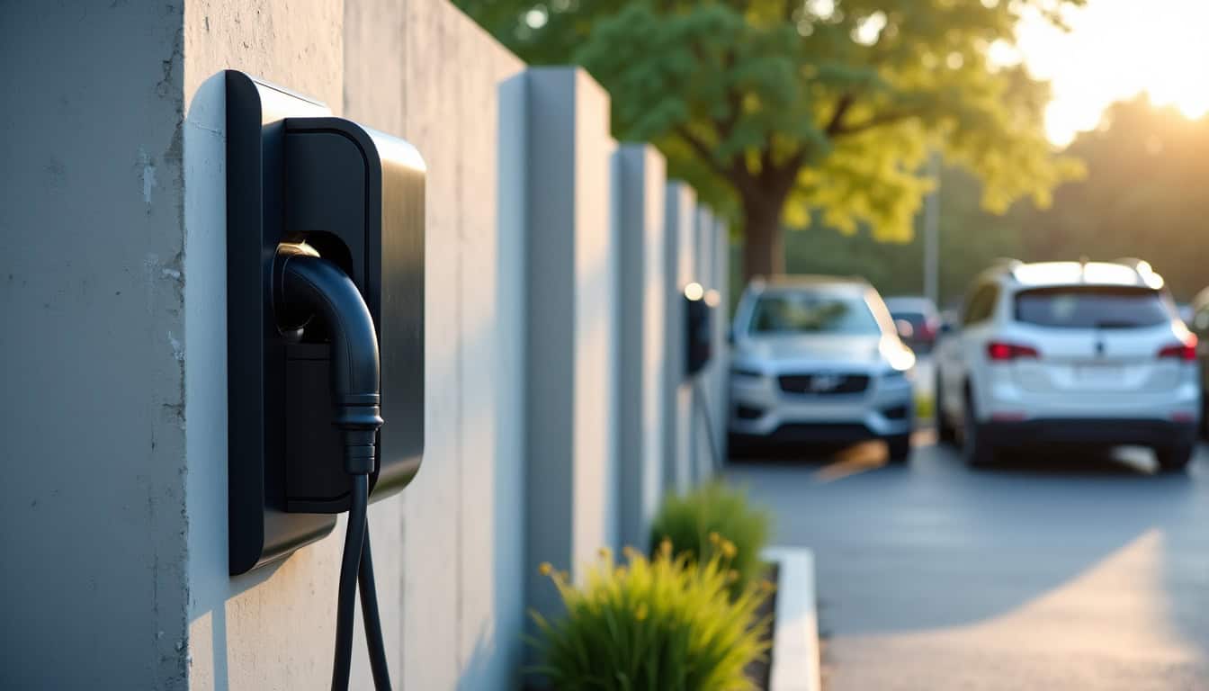 Bornes électriques installées dans un parking d