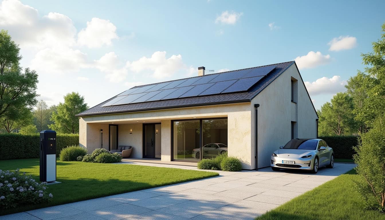 Combinaison de panneaux solaires et borne de recharge électrique sur une maison à Avize