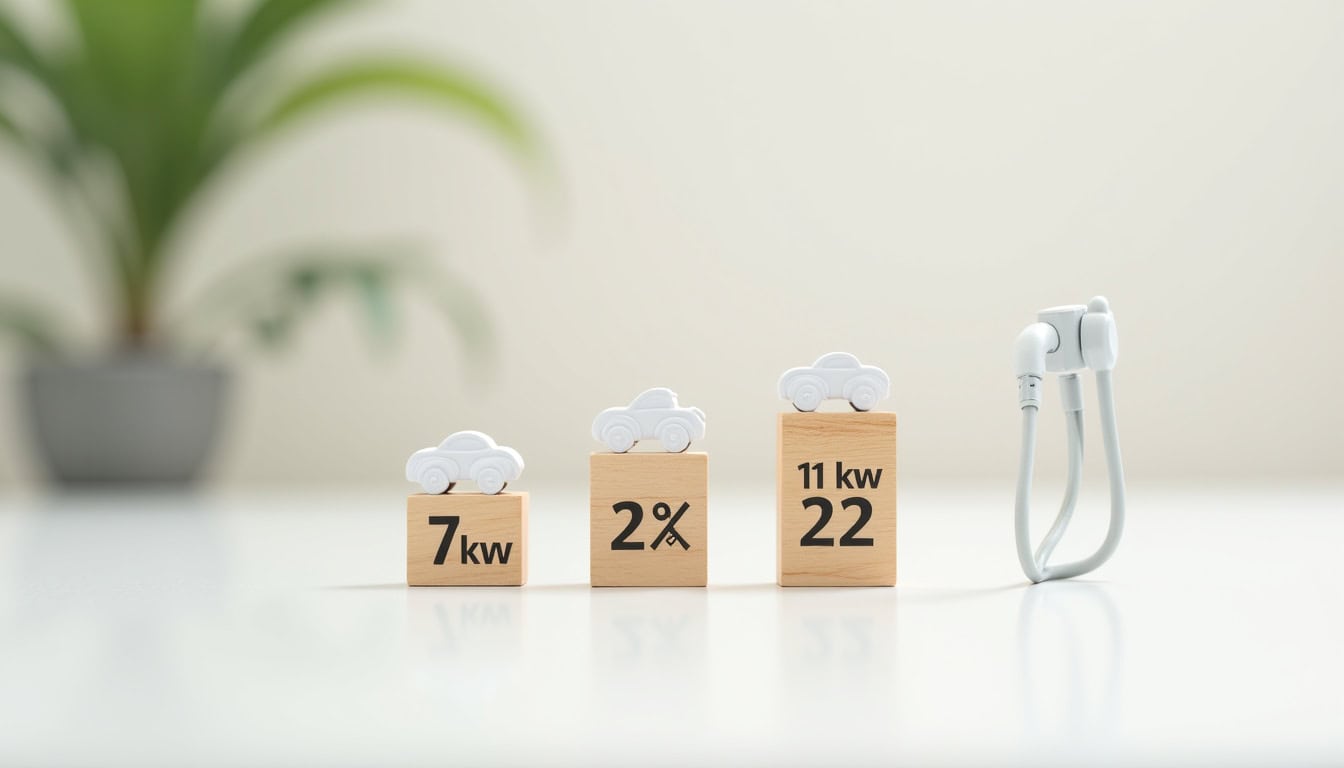 Comparaison des puissances de bornes électriques: 7,4 kW, 11 kW et 22 kW