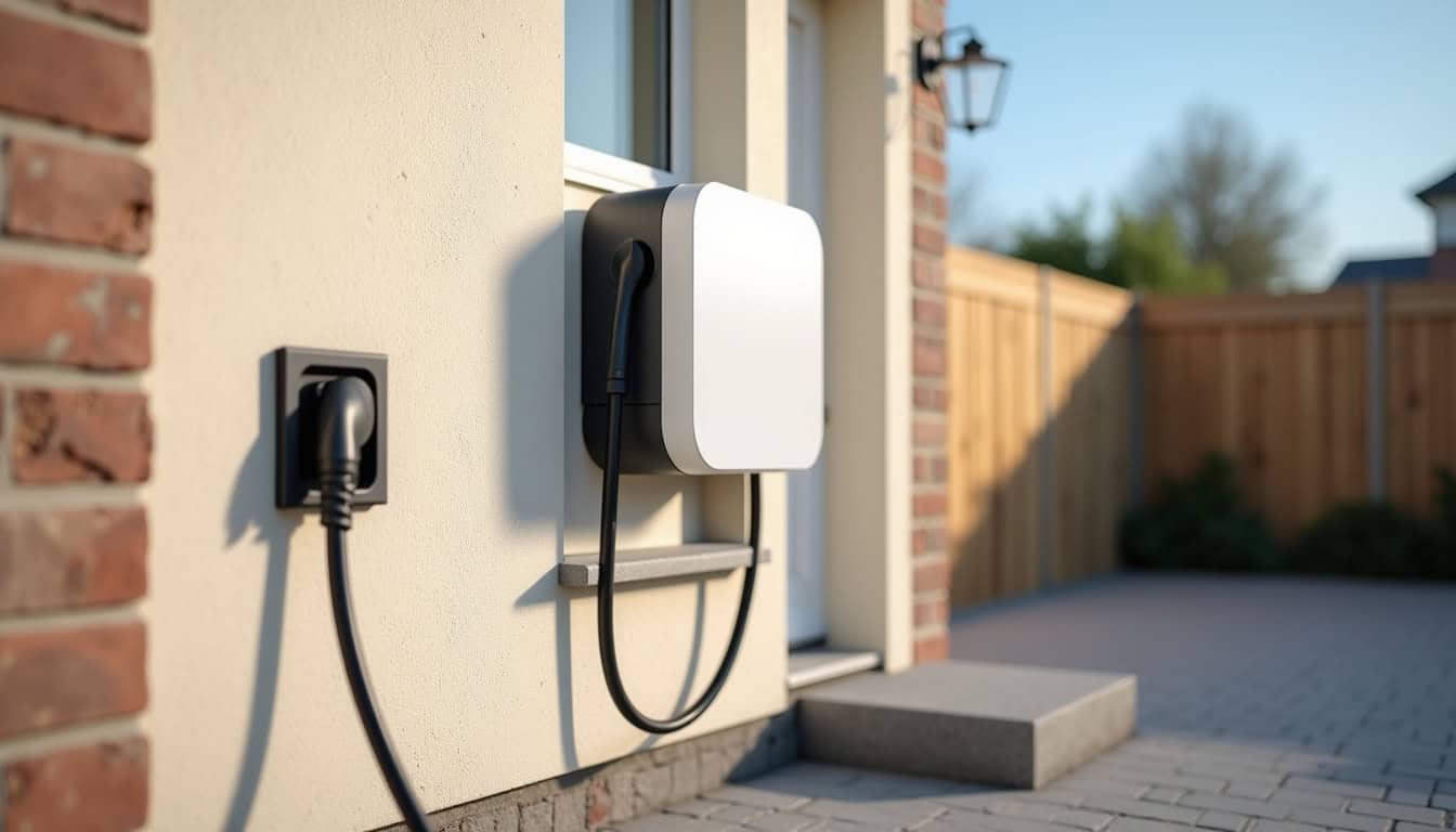 Comparaison entre une prise renforcée et une wallbox murale installée à l’extérieur