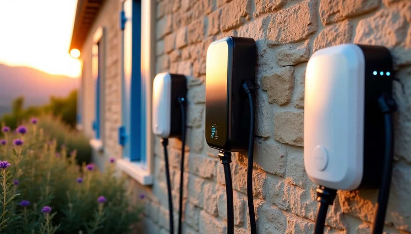 Comparaison visuelle de différents modèles de bornes de recharge murales installées à Le Muy
