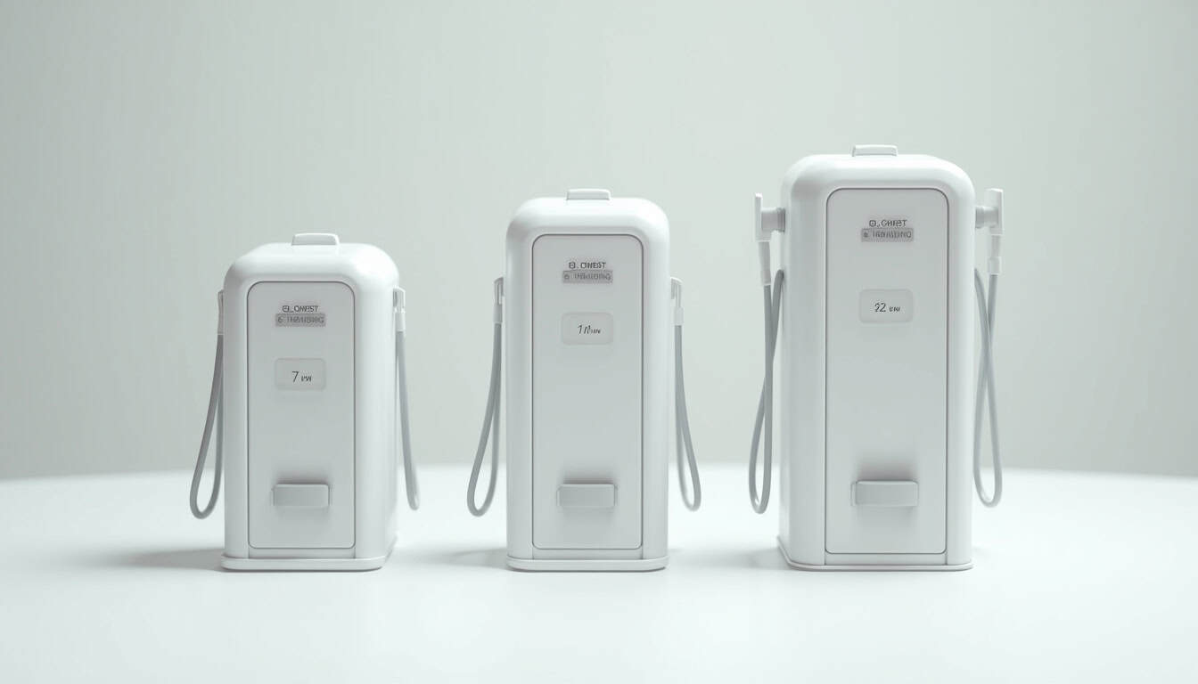 Comparaison visuelle des différentes puissances de bornes de recharge disponibles pour les habitants de Lagor: 7 kW, 11 kW et 22 kW