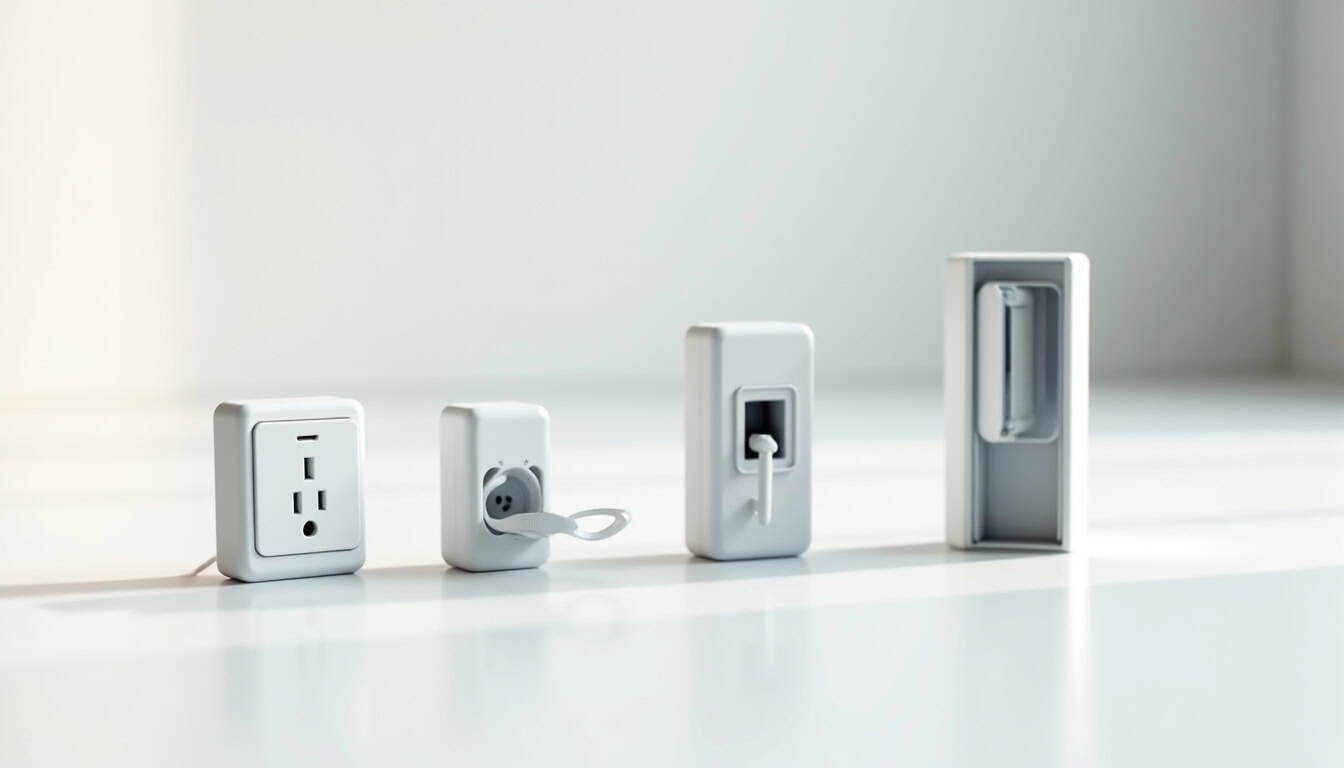 Comparaison visuelle des différents types de bornes de recharge électrique: prise renforcée, wallbox, borne rapide