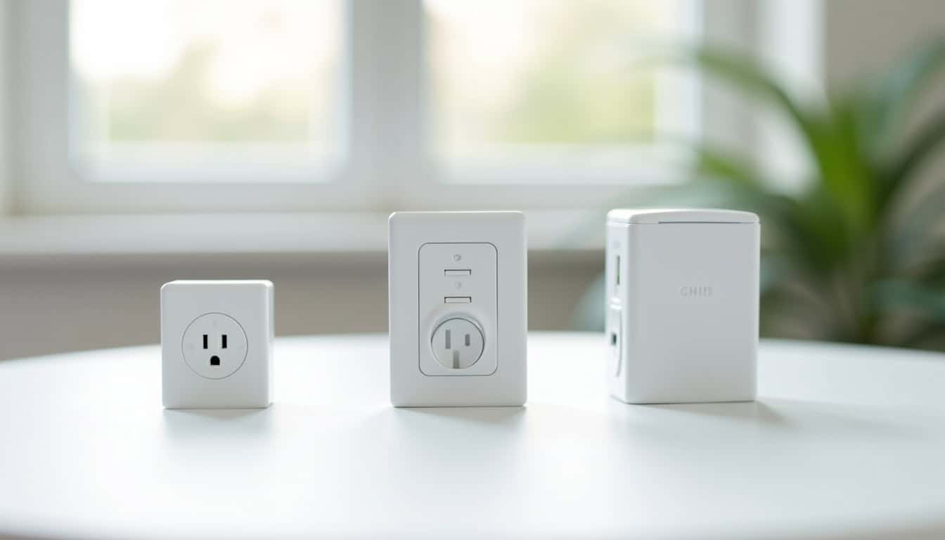 Comparaison visuelle des différents types de bornes de recharge électrique: prise renforcée, wallbox monophasée, borne triphasée