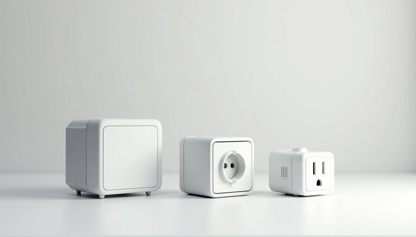 Comparaison visuelle des différents types de bornes de recharge électrique: wallbox, prise renforcée et prise standard