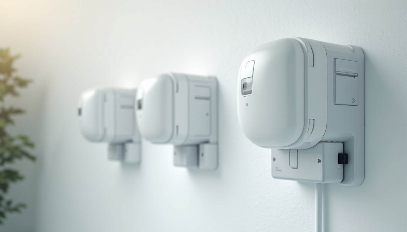 Comparaison visuelle des différents types de bornes de recharge installées sur un mur extérieur