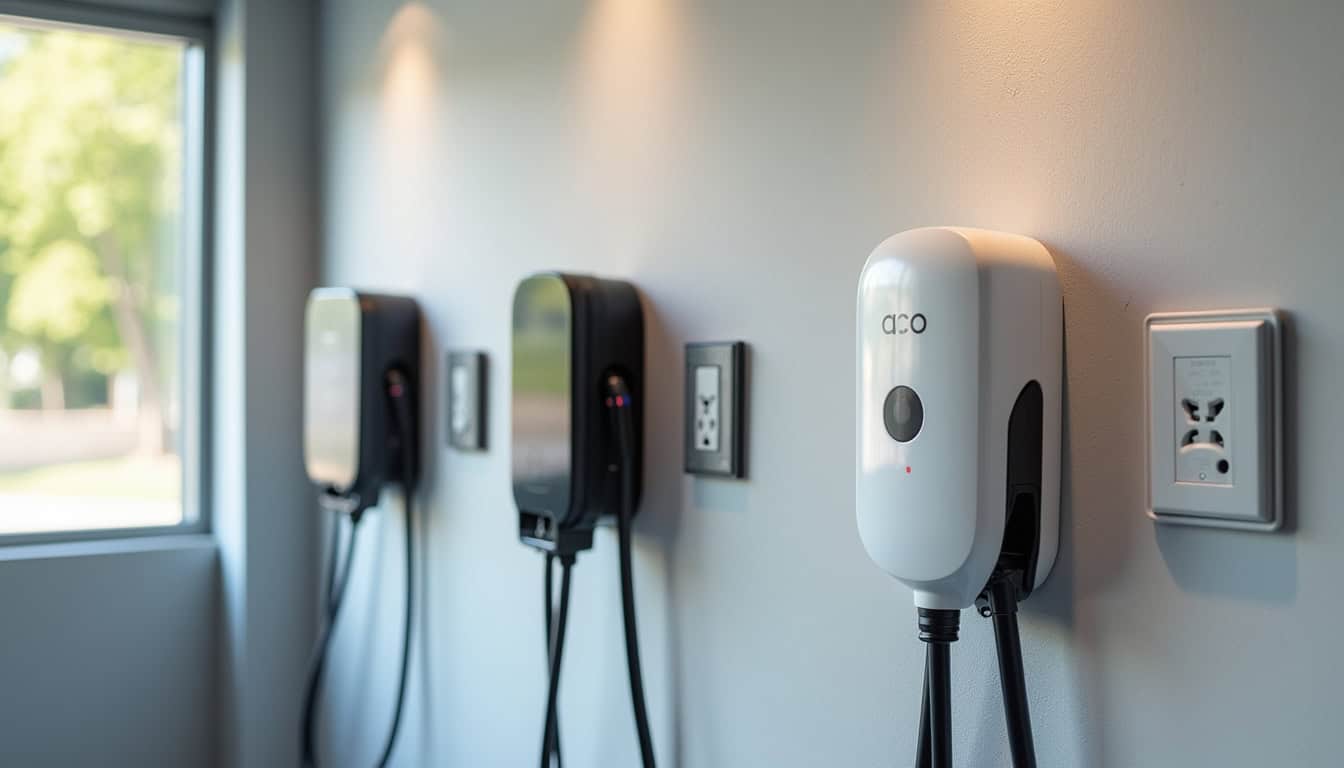 Comparaison visuelle des différents types de bornes de recharge murales et prises renforcées