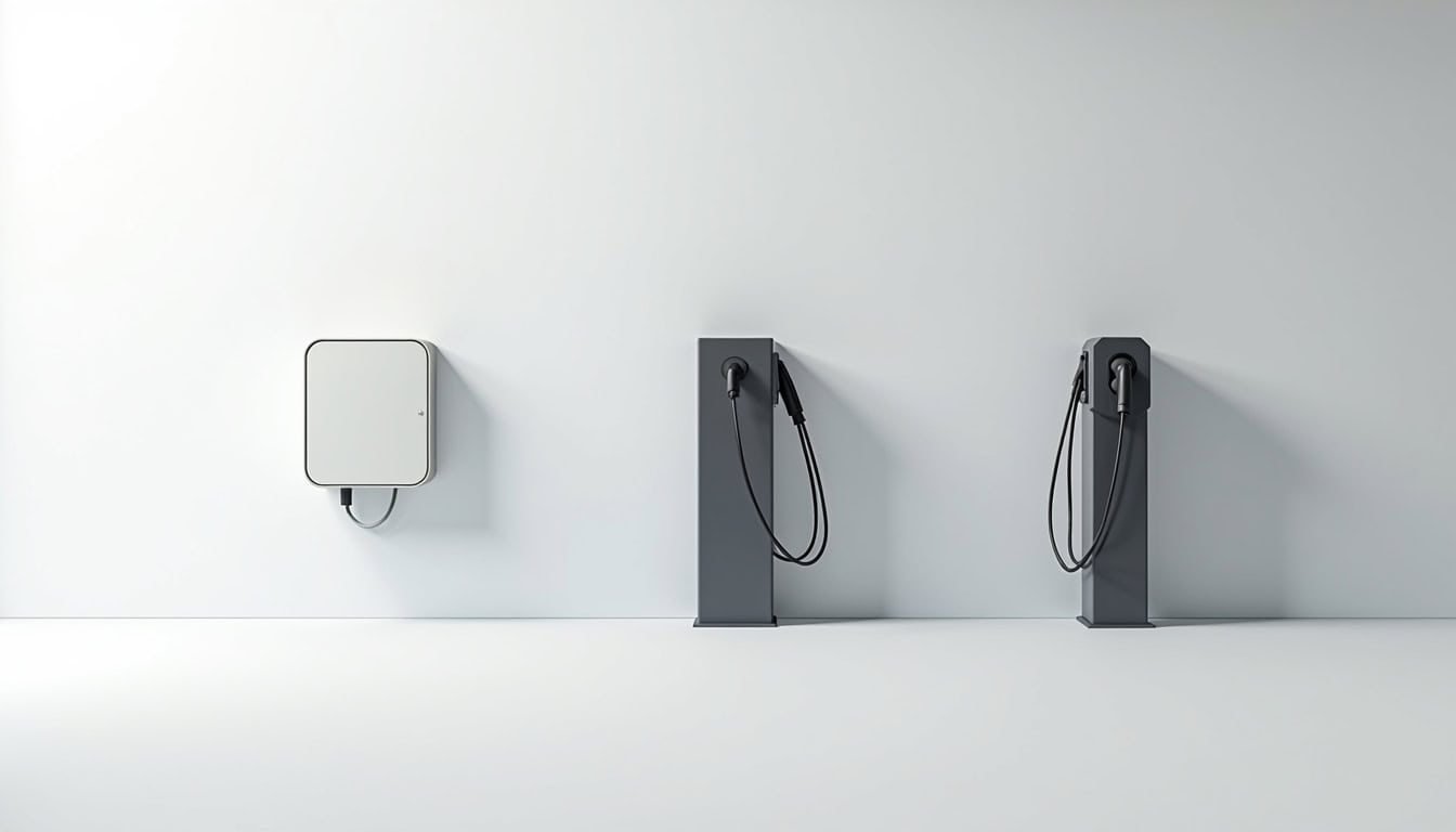 Comparaison visuelle des différents types de bornes de recharge pour véhicules électriques à Bourg-des-Comptes