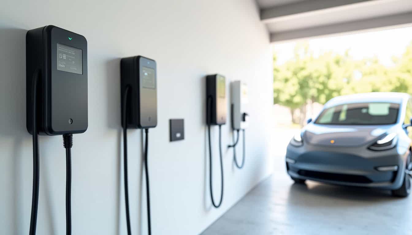Comparaison visuelle des différents types de bornes de recharge pour véhicules électriques disponibles à Châteaugay