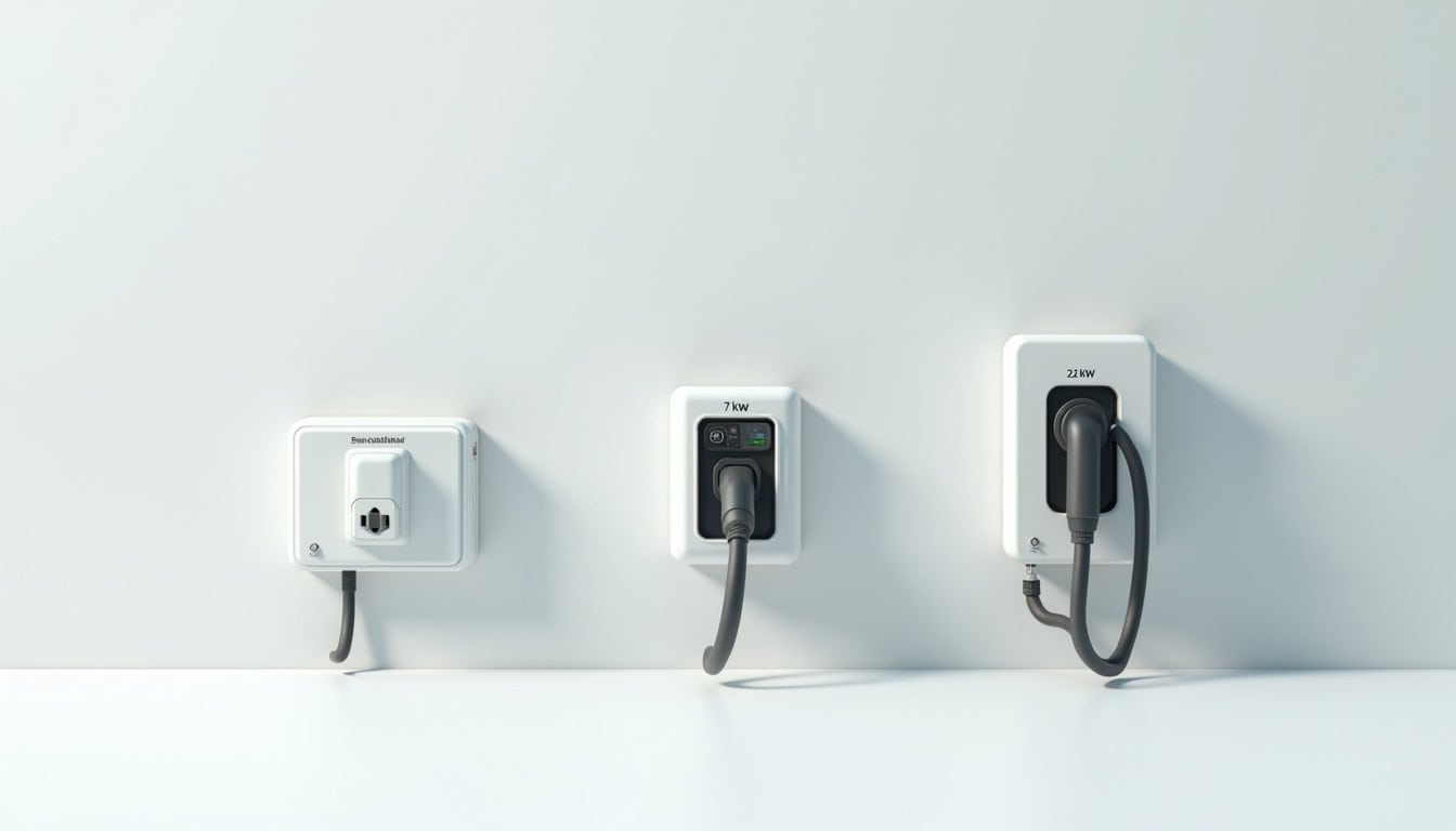 Comparaison visuelle des différents types de bornes de recharge pour voiture électrique