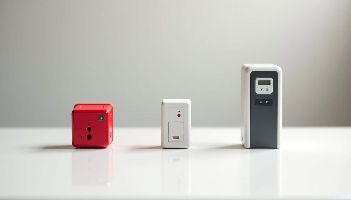 Comparaison visuelle des différents types de bornes de recharge: prise renforcée, wallbox 7,4 kW et borne triphasée 11 kW