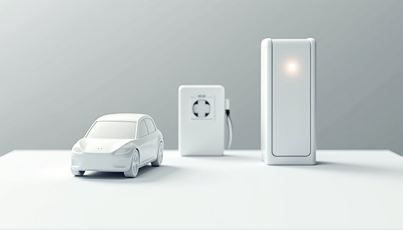 Comparaison visuelle des différents types de bornes de recharge: prise renforcée, wallbox et borne rapide