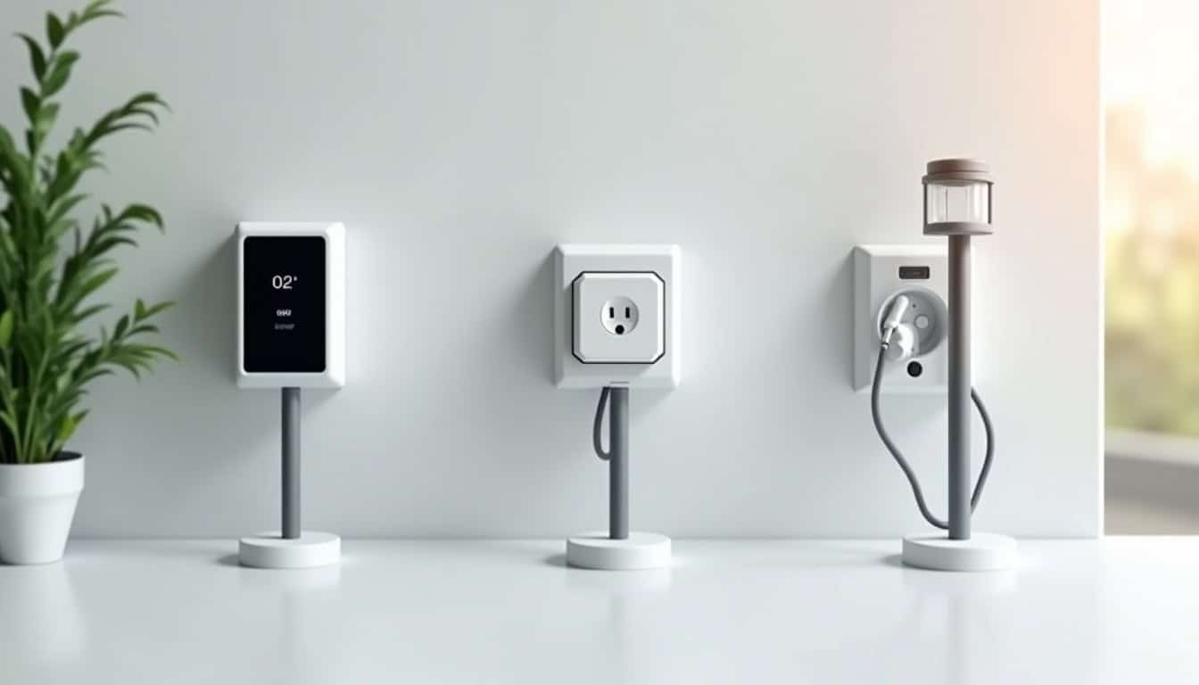 Comparaison visuelle des différents types de bornes électriques: wallbox, prise renforcée, borne publique
