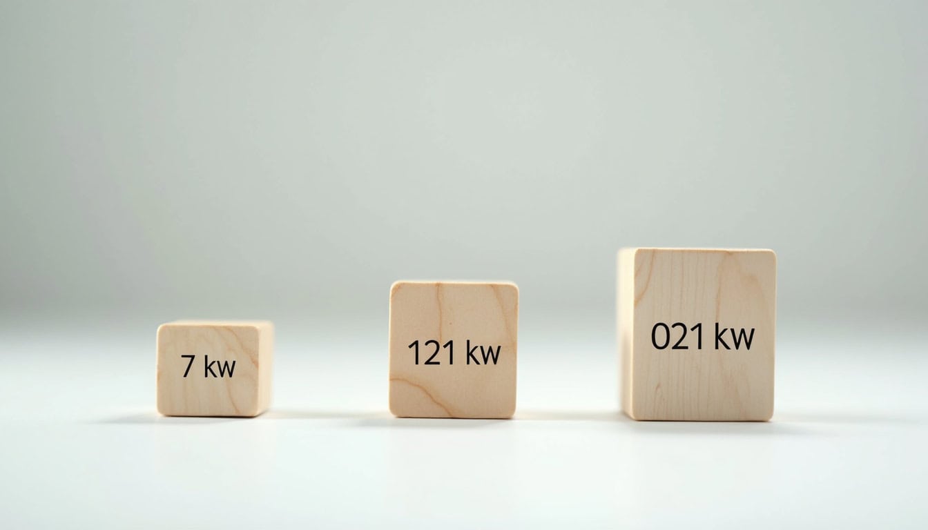 Comparaison visuelle des puissances de borne électrique: 7,4 kW, 11 kW et 22 kW