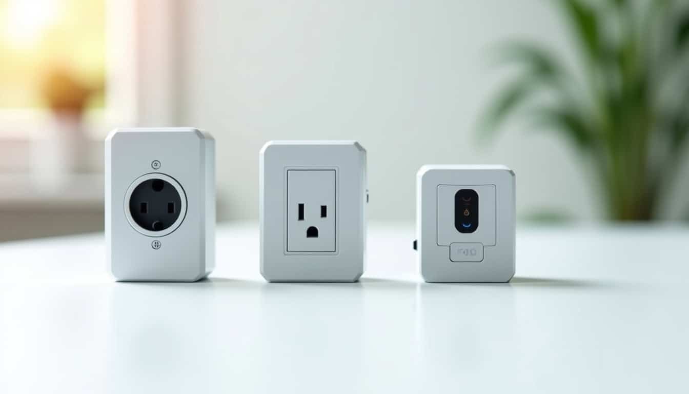 Comparaison visuelle des types de bornes de recharge: prise renforcée, wallbox simple, wallbox intelligente