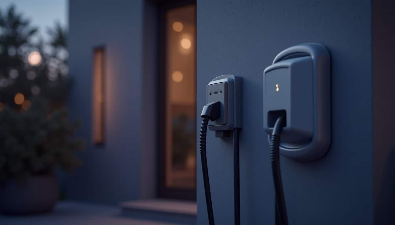 Comparaison visuelle entre une prise renforcée et une borne murale (wallbox) pour véhicule électrique