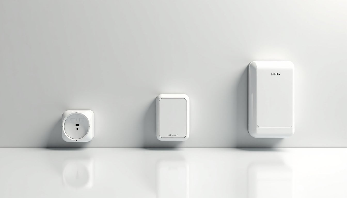 Comparaison visuelle entre une prise renforcée, une wallbox 7,4 kW et une borne 22 kW