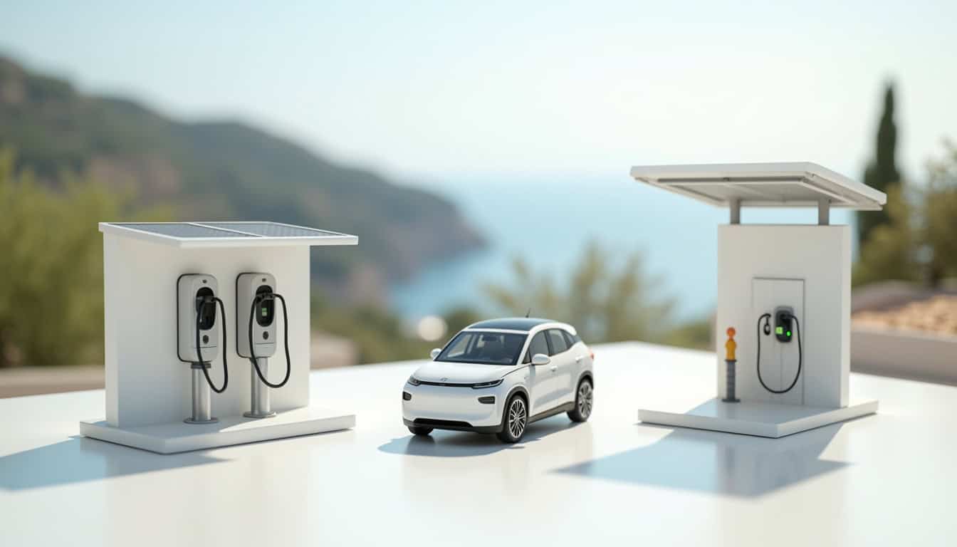 Comparatif des différents types de bornes électriques installées à Beausoleil: murales, solaires, connectées