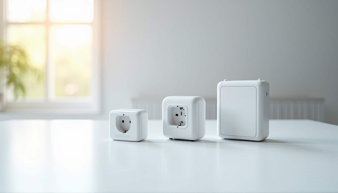 Comparatif visuel des différents types de bornes de recharge: prise renforcée, wallbox 7,4 kW, borne triphasée 22 kW