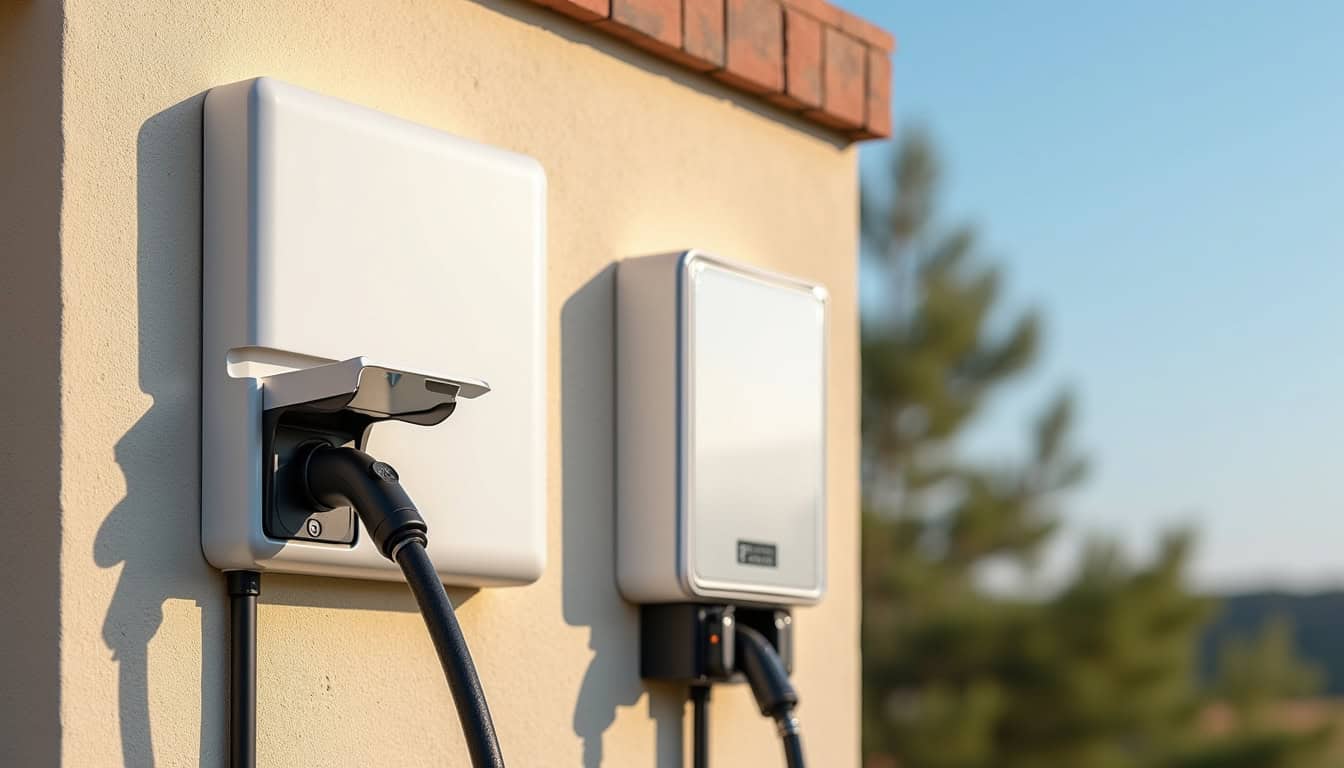 Comparatif visuel entre prise renforcée et wallbox installées à Liffré