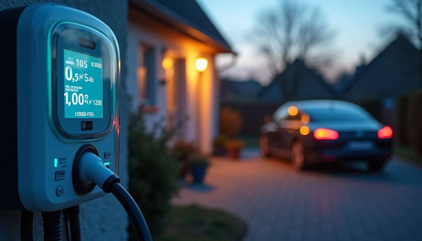 Compteur électrique affichant les heures creuses, en lien avec la recharge d’une borne à Luynes