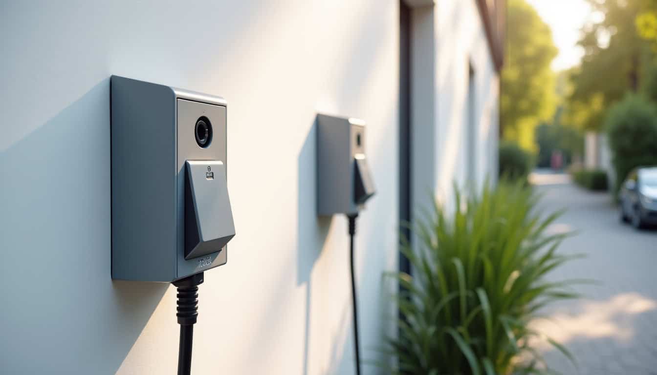 Différents modèles de bornes de recharge électrique installées à Courrières: prise renforcée et wallbox murale