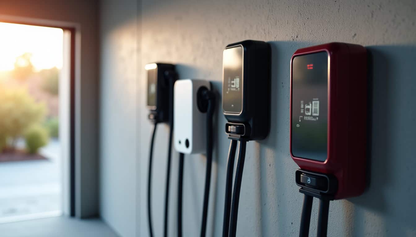 Différents modèles de bornes de recharge électrique installées à Plérin