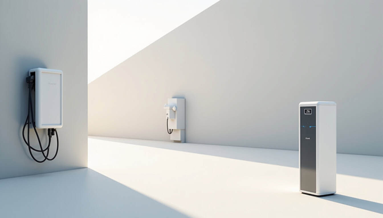 Différents modèles de bornes de recharge électrique: murales, sur pied, connectées