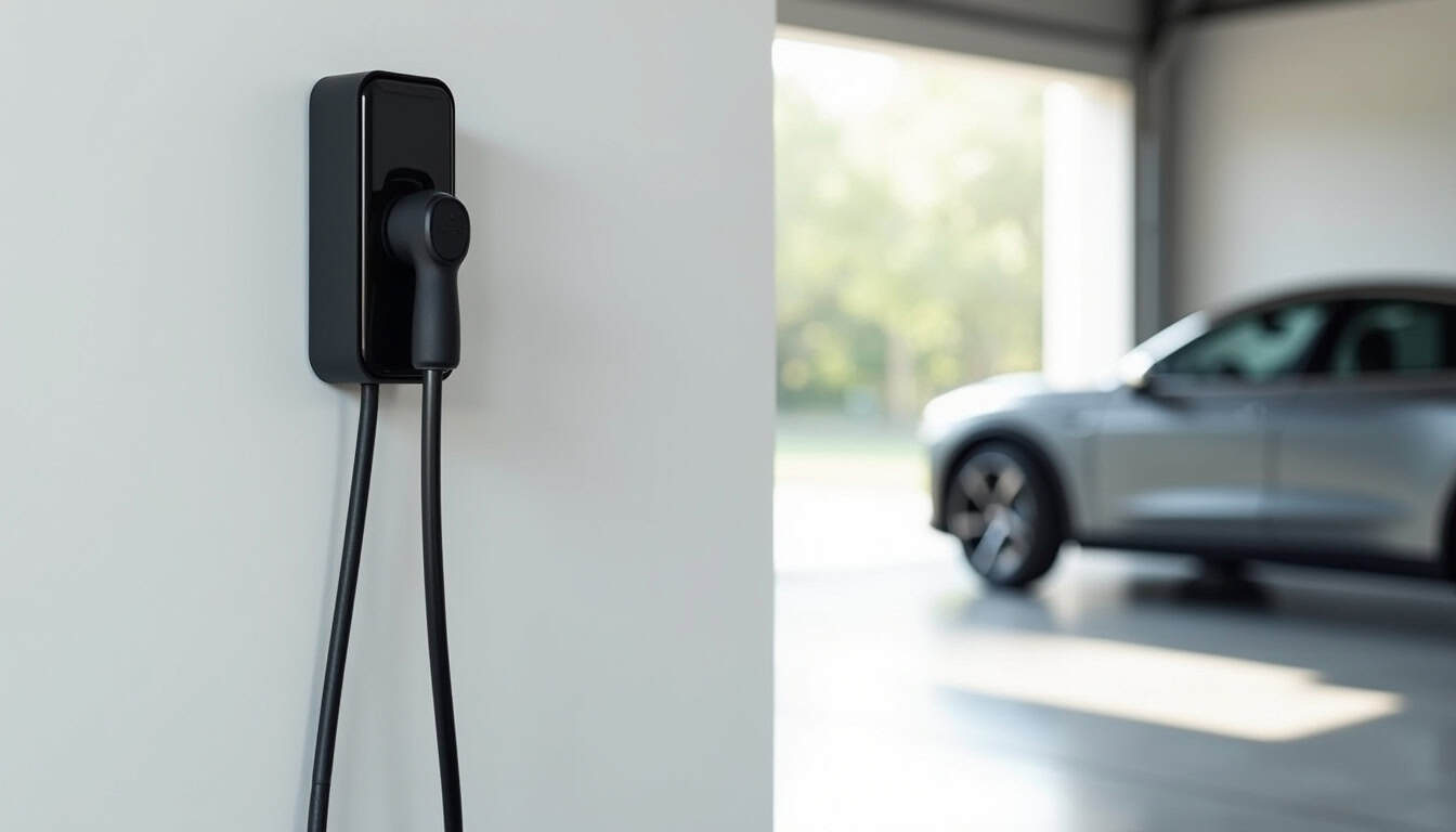 Différents modèles de bornes de recharge murales installées près d