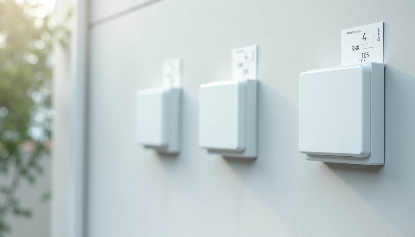 Différents modèles de bornes de recharge murales (wallbox) installées à Mazan, illustrant les puissances 3,7 kW, 7,4 kW et 11 kW