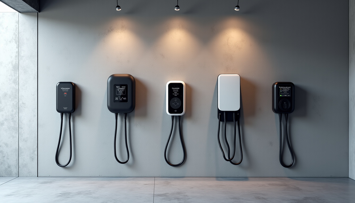 Différents modèles de bornes électriques installées dans un garage