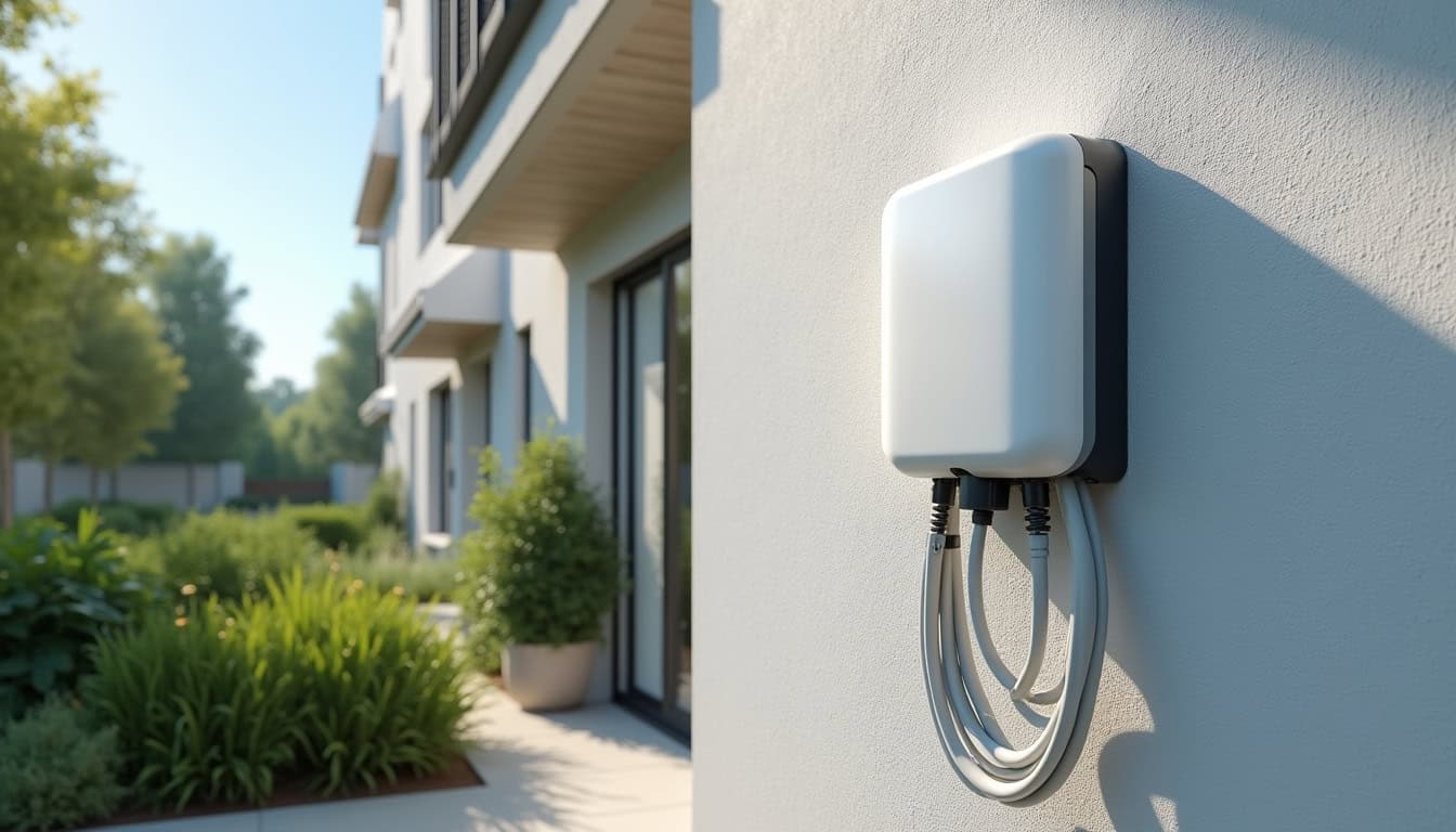 Différents modèles de bornes électriques murales installées à l